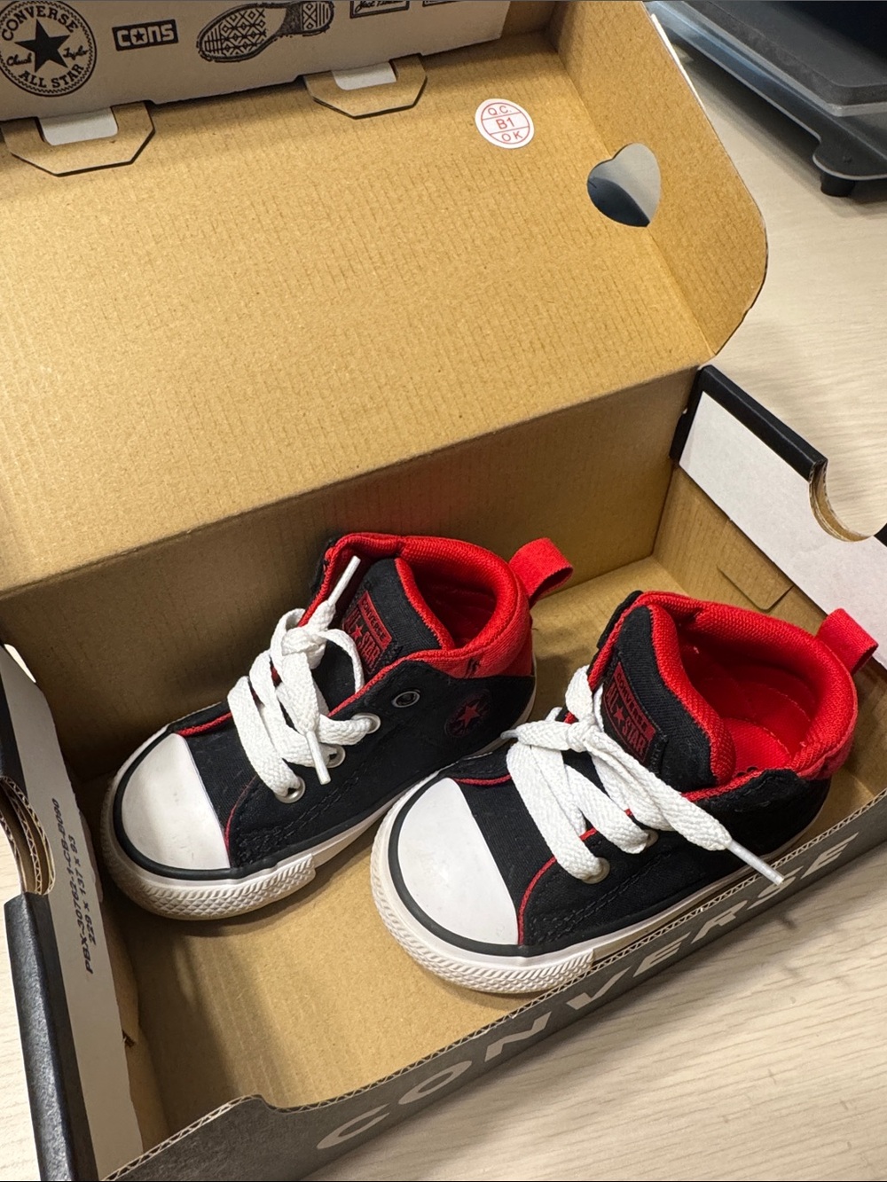 Converse Infant Black and Red High-Top Sneakers with White Laces
